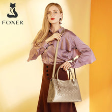 Load image into Gallery viewer, FOXER Women Big Leather Cowhide Shoulder Bag

