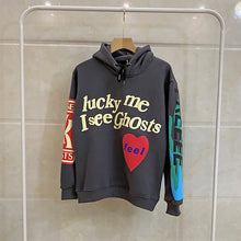Load image into Gallery viewer, Lucky Me I See Ghosts Graffiti Letter Foam Print Hoodie
