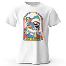 Load image into Gallery viewer, Men’s Stay Positive Shark Attack T-Shirt – Funny Retro Graphic Tee
