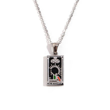 Load image into Gallery viewer, The Magician - Silver Tarot card Necklace with Black Enamel
