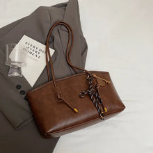 Load image into Gallery viewer, Classic Vegan-Friendly Leather Tote Bag with Keychain Detail – Elegant Shoulder Handbag
