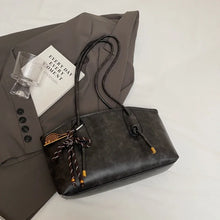 Load image into Gallery viewer, Classic Vegan-Friendly Leather Tote Bag with Keychain Detail – Elegant Shoulder Handbag

