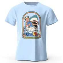 Load image into Gallery viewer, Men’s Stay Positive Shark Attack T-Shirt – Funny Retro Graphic Tee
