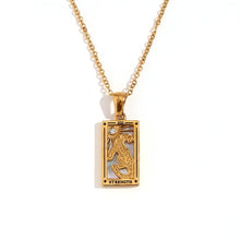 Load image into Gallery viewer, Strength - Tarot card 18k Necklace with Silver Enamel
