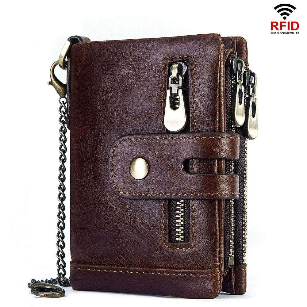 Genuine Leather RFID Blocking Zipper Card Holder Purse