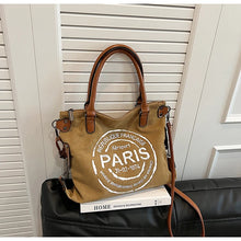 Load image into Gallery viewer, Vintage Paris Canvas Tote Bag with Leather Straps – Casual Shoulder Handbag
