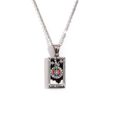 Load image into Gallery viewer, The Wheel - Silver Tarot card Necklace with Black Enamel
