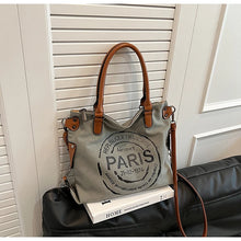 Load image into Gallery viewer, Vintage Paris Canvas Tote Bag with Leather Straps – Casual Shoulder Handbag
