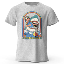 Load image into Gallery viewer, Men’s Stay Positive Shark Attack T-Shirt – Funny Retro Graphic Tee
