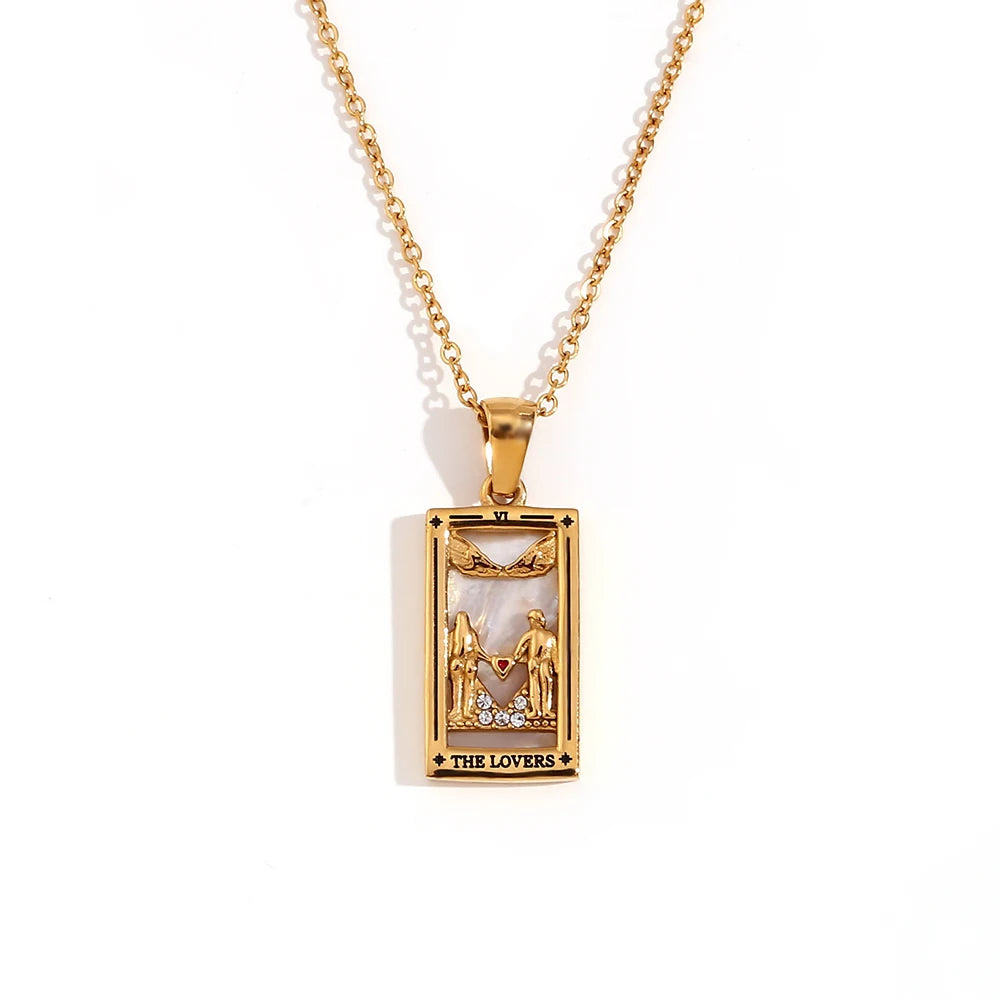 The Lovers - Tarot card 18k Necklace with Enamel