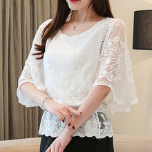 Load image into Gallery viewer, Butterfly Flower Half Sleeve Chiffon Blouse
