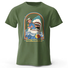 Load image into Gallery viewer, Men’s Stay Positive Shark Attack T-Shirt – Funny Retro Graphic Tee
