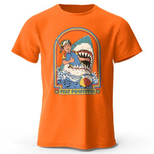 Load image into Gallery viewer, Men’s Stay Positive Shark Attack T-Shirt – Funny Retro Graphic Tee
