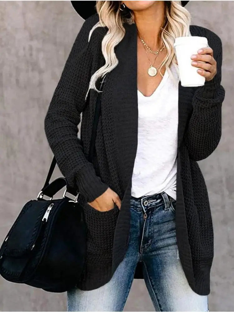 Women’s Open-Front Waffle Knit Cardigan