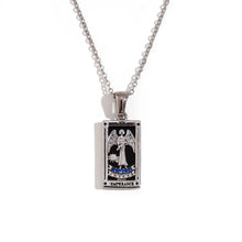 Load image into Gallery viewer, Temperance - Silver Tarot card Necklace with Black Enamel
