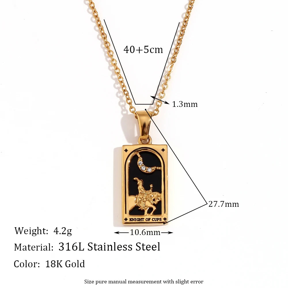 Knight of Cups - Tarot card 18k Necklace with Enamel