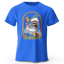 Load image into Gallery viewer, Men’s Stay Positive Shark Attack T-Shirt – Funny Retro Graphic Tee
