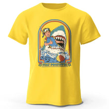 Load image into Gallery viewer, Men’s Stay Positive Shark Attack T-Shirt – Funny Retro Graphic Tee
