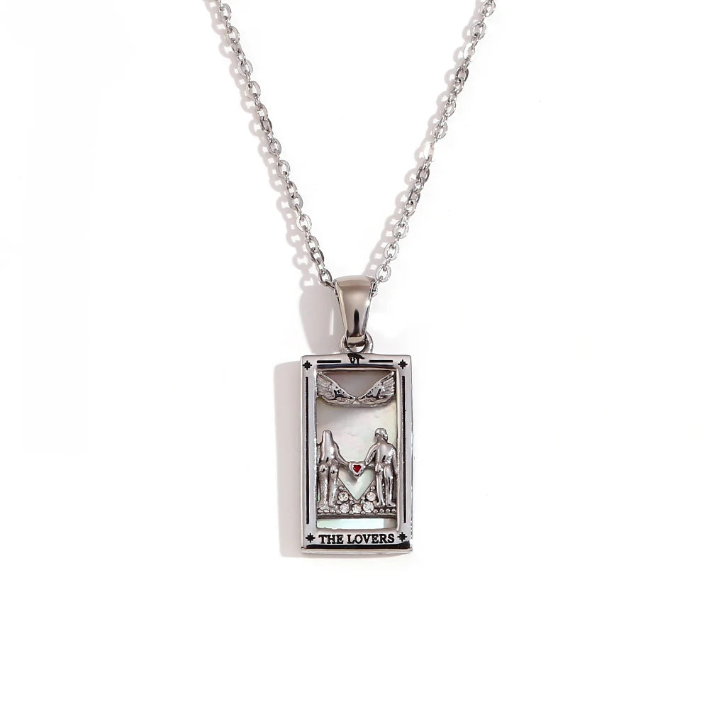 The Lovers - Silver Tarot card Necklace