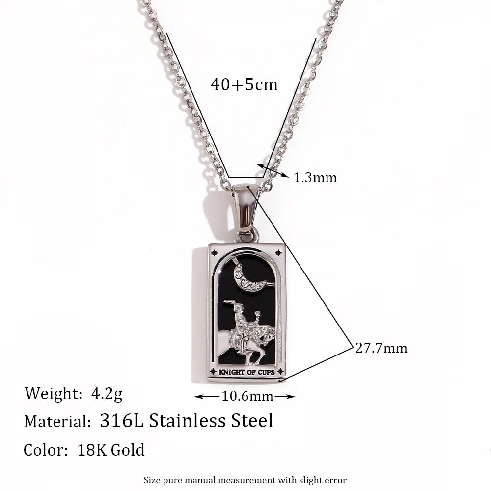 Knight of Cups - Silver Tarot card Necklace with Enamel