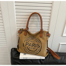 Load image into Gallery viewer, Vintage Paris Canvas Tote Bag with Leather Straps – Casual Shoulder Handbag
