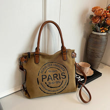 Load image into Gallery viewer, Vintage Paris Canvas Tote Bag with Leather Straps – Casual Shoulder Handbag
