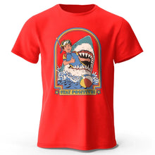 Load image into Gallery viewer, Men’s Stay Positive Shark Attack T-Shirt – Funny Retro Graphic Tee
