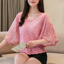 Load image into Gallery viewer, Butterfly Flower Half Sleeve Chiffon Blouse
