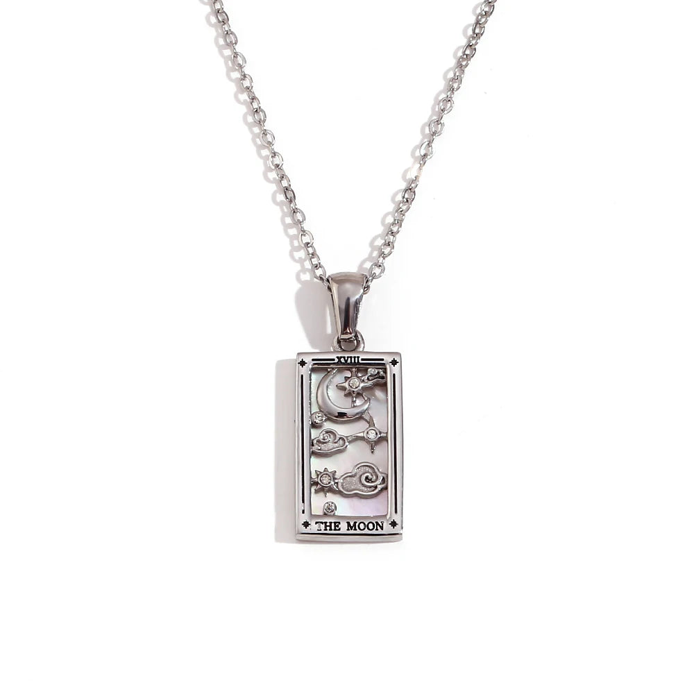 The Moon - Silver Tarot card Necklace