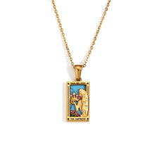 Load image into Gallery viewer, The Empress - Tarot Card 18k Necklace with Blue Enamel
