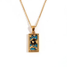 Load image into Gallery viewer, The World - Tarot Card 18k Necklace with Blue Enamel
