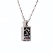 Load image into Gallery viewer, The Star - Silver Tarot card Necklace with Black Enamel
