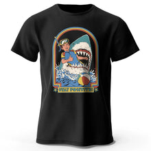 Load image into Gallery viewer, Men’s Stay Positive Shark Attack T-Shirt – Funny Retro Graphic Tee
