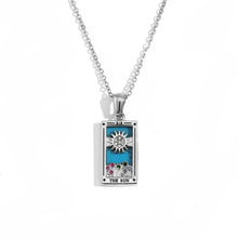 Load image into Gallery viewer, The Sun - Silver Tarot card Necklace with Blue Enamel
