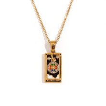 Load image into Gallery viewer, The Wheel - Tarot card 18k Necklace with Black Enamel
