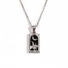 Load image into Gallery viewer, Knight of Cups - Silver Tarot card Necklace with Enamel
