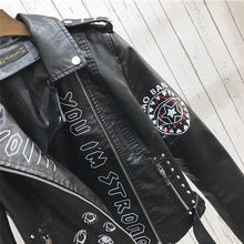 Load image into Gallery viewer, Punk Graffiti Printed Motorcycle Style Leather Jacket
