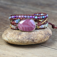 Load image into Gallery viewer, Leather Wrap Natural Stone Multi Colour Bohemian Pearls Crystal Bracelet
