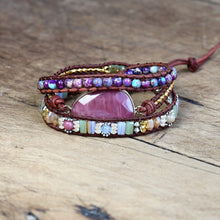 Load image into Gallery viewer, Leather Wrap Natural Stone Multi Colour Bohemian Pearls Crystal Bracelet
