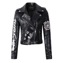 Load image into Gallery viewer, Punk Graffiti Printed Motorcycle Style Leather Jacket
