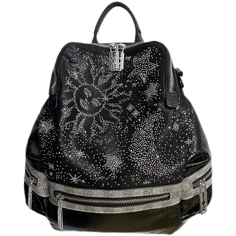 Vegan Leather Constellation, Sun, Moon and Stars Diamante Backpack