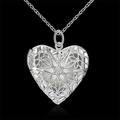 Sterling Silver Heart Locket Photo Frame Pendant Necklace