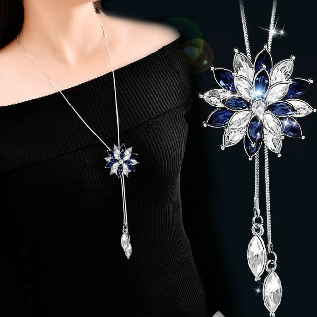 Blue and White Zircon Long Pendant Necklace