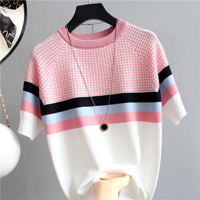 Short Sleeve Knitted Pullover Sweater (Various Colours)